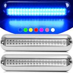 HUSUKU SOOP3 PRO 6.7" 2000LM 60LED Waterproof 316 Stainless Steel Trim Ring Boat High-Intensity LED Underwater Light Clear Lens Pontoon Marine/Boat Transom (Blue)