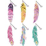 6 Pcs Diamond Painting Bookmarks Kit, 5D Feather Bookmark with Crystal Pendant, DIY Art Crafts for Adults, Acrylic Bookmarks Diamond Painting for Read and Crafts Lovers (Style 24)