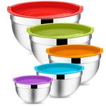 Onader Mixing Bowl Set of 5, Stainless Steel Salad Nesting Bowl with Airtight Lids, Metal Bowls for Baking Serving, Dishwasher Safe & Space-Saving Storage, Size 0.7/1.2/1.6/2.8/4.6QT (Multicolor)