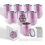 BetterSub 8 Pack 12oz Sublimation Glitter Pink Wine Tumblers Double Wall Insulated Sublimation Blanks Tumblers, Stainless Steel Sublimation Cups with Lid, Metal Straw, Brush, Display Box