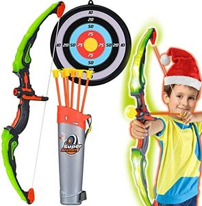 NIDUYONG Bow and Arrow for Kids 8-12, Archery Play Set with Luminous Bow, Toy Set with LED Light, Includes 6 Suction Cup Arrows, Target and Quiver, Indoor & Outdoor Toy for Children Boys & Girls 3-12