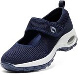 STQ Arch Support Diabetic Walking Shoes for Women Non Slip Orthopedic Shoes Comfort Slip on Sneakers Navy, Size 8