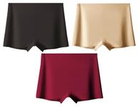 LOURYN KOULYN® Women's Ice Silk Seamless Boyshort Panty, Free Size (Pack of 3 Panty) (2XL, Black/Beige/Purple)