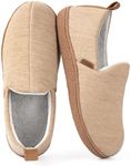 LongBay Women's Memory Foam House Shoes Cozy Brushed Jersey Slippers for Indoor Outdoor Khaki, 9-10