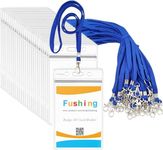 Fushing 50-Pack Clear Plastic Vertical Name Tags Badge ID Card Badge Holder and Blue Neck Lanyards with Swivel Hook for School, Festival, Event (XL)