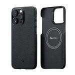 PITAKA iPhone 14 Pro Max Case Compatible with MagSafe, Slim & Light iPhone 14 Pro Max Case 6.7-inch, with a Case-Less Touch Feeling, Aramid Fibre Made [MagEZ Case 3], 600D Black/Grey(Twill)