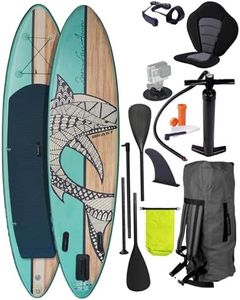 BRAST SUP Board Shark | Aufblasbares Stand up Paddle Set | 320x81x15cm | 8 Designs | 5 Jahre Garantie | inkl. Sonderzubehör | 2in1 Paddel Kajak-Sitz Action-Cam-Halterung Fußschlaufe Pumpe Rucksack