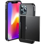 Case for Iphone 15 Pro Max Black with slide card holder for bank, oyster card cash for protection