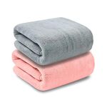 MAXOSHINE Microfiber Towels for Bath Large Size-Super Soft Coral Fleece Bathing Towel with Hook Quick Dry Super Absorbent-Bath Towel for Men and Women-70x140 cm (Grey/Pink, Pack of 2)