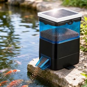 NEWTRY Automatic Pond Fish Feeder, 2.8L Solar Powered Auto Fish Feeder for Pond, Battery & AC Power, Programmable Auto Timer Automatic Dispenser for Vacation, Indoor & Outdoor