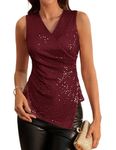 Women Sequin Vest Sleeveless Sparkle Blouse V-Neck Wrap Top Party Summer M Wine Red-5