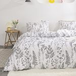 Duvet Cover Twin Size Reversibel Floral Print Duvet Cover Set White Bedding Set Elegant Aesthetic Microfiber Bed Cover Comforter Cover (White, Twin)