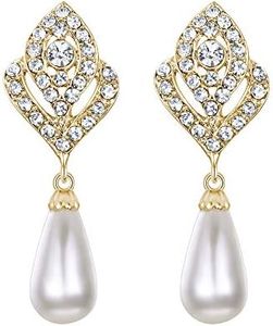 EVER FAITH® - Oro-Tono Cristal Austriaco Crema Perla Simulada Flor Bud clip Colgado Pendientes Claro N03405-3