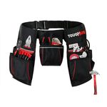 ToughHub Work Tool Belt Pouch with 1680D - Heavy Duty Adjustable Tool Belts for Men - Tool Storage Belt for Electricians, Carpenters, Plumbers & Construction with Hammer Loop