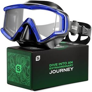 Scuba Prime Pano 3 Scuba Diving Mask, Tempered Glass Snorkel Mask Three-Window Scuba Mask No-Leak Dive Mask Silicone Skirt Diving Mask for Snorkeling and Scuba Use, Blue