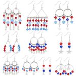 SUNNYCLUE 1 Box DIY 10 Pairs American Flag Patriotic Dangle Earrings Making Kit 4th of July Independence Day Chandelier crylic Glass Beads for Jewelry Making DIY Earrings Crafts Instruction, Red Blue