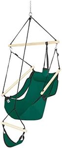 ONCLOUD Upgraded Unique Hammock Hanging Sky Chair, Air Deluxe Swing Seat with Rope Through The Bars Safer Relax with Fuller Pillow and Drink Holder Solid Wood IndoorOutdoor Patio Yard 250LBS Green
