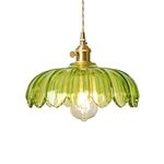 ELINKUME Glass Chandelier Pendant Lights,Vintage Light Fixtures for Kitchen Island,Green Flower Pendant Shade Small Light for Bedroom Hotel Dining Room(Excluding E26 Bulb)