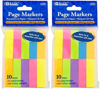 BAZIC Products Neon Page Marker, Sticky Notes for Study Materials and Office Use, Neon Colored Writable Index Tabs, Page Markers and File Tabs, 0.5x1.75, 1000 Sheets/Pack, 2-Packs