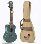 Concert Ukulele Bundle, Deluxe Series by Hola! Music (Model HM-124BU+), Bundle Includes: 24 Inch Mahogany Ukulele with Aquila Nylgut Strings Installed, Padded Gig Bag, Strap and Picks - Blue