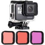 GEPULY Waterproof Housing Case with Dive Filter Super Suit for GoPro Hero 7/6/5 Black, Hero (2018) Camera - 45M Underwater Photography - with Red, Light Red(Snorkel) and Magenta Filters