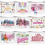 Huhumy 9 Pcs City Cosmetic Bag New York Souvenir Zipper Pouch Los Angeles Souvenir Gifts Italy Paris Broadway Alaska Makeup Purse for Girls Women Traveler Birthday Christmas Party Favors, multicolor,