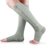 Ailaka Zipper 15-20 mmHg Compression Socks for Women Men, Knee High Open Toe Support Graduated Medical Varicose Veins Hosiery for Edema, Swollen, Pregnancy, Recovery (1 Pair)