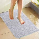 Kuber Industries Flower Design PVC Non Slip Bath Mat with Suction Cups 27"x14" (Transparent)-CTKTC14471