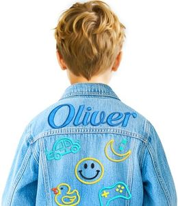 Personalized Embroidered Denim Jacket with Name Patches, Back to School, 1-8T Year Birthday Gifts for Toddler Girl Clothes (boys)