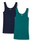 Amazon Essentials Women's Slim-fit Tank, Pack of 2, Dark Green/Navy, S