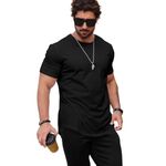 Mancozy Premium Men's Fitted Crew Neck Plain Essential Tees Short Sleeve T-Shirts for Men Black