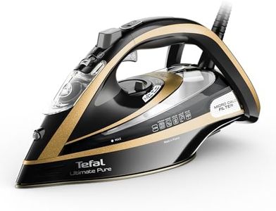 Tefal Ultimate Pure Steam Iron, 3100W, 280g/min Steam Boost, 350ml Water Tank, 3m Cord, Non-Stick Durilium Soleplate, Anti Scale, Anti-drip, Black and Gold FV9843G0