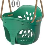 Dolibest Heavy Duty High Back Full Bucket Toddler Swing Seat with Locking Carabiners and Adjustable Rope, Cute Elephant Shape Design, 600LB Weight Limit (Bucket Swing, Green)