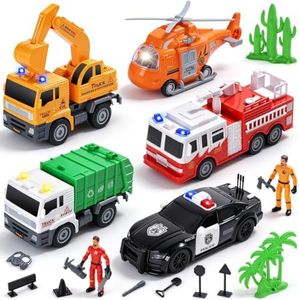 CUTE STONE 5 Pcs City Vehicle Toy Set, Toddler Cars for Boys Ages 3-5