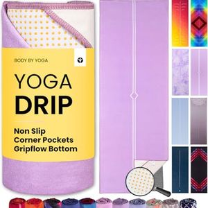 Yoga Drip: Hot Yoga Towel – Non Slip Yoga Mat Towel with Corner Pockets, Silicone Grip Dots & Subtle Alignment Lines | Sweat Absorbent, Moisture Wicking, Quick Dry | No Bunching or Sliding | 72” x 26”