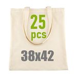 LEVIATAN Cotton Tote Bag 25 Pieces - Personalisation Possible - Embroidery or Painting - Reusable Shopping Bags 38x42cm 144g/m2 - Canvas Bag with Two Long Handles