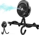 COMLIFE Misting Baby Stroller Fan, 270° & 360° Pivoting Portable Fan, Battery Operated USB Fan, Handheld Misting Fan, with Flexible Tripod Clip on Car Seat Crib Bike Treadmill Bunk Bed (Black)