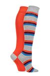 Elle Womens Knee High Socks - Colourful Soft, Cooling and Breathable Bamboo Striped and Plain Knee High Socks in a Multipack of 2 Size 4-8 Rust 4-8