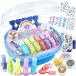 Tepsmigo Kids Nail Polish Set for Girls, Kids Nail Kit with Nail Dryer, Nail Polish, Glitter Powder, False Nails, Nail Decals, Toe Separator, Birthday Christmas Gift for Kids Age 5-12