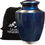 Cremation Urn by Liliane - Funeral Urn for Human Ashes - Hand Made in Brass - Suitable for Cemetery Burial or Niche - Large Size fits Remains of Adults up to 200 lbs - Ocean Blue Model (Blue)