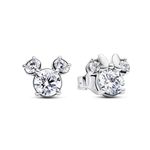 Pandora Disney Mickey and Minnie silhouette sterling silver stud earrings with clear cubic zirconia