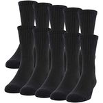 Gildan Men's Active Cotton Crew Socks, 10-pairs, Black, Shoe Size: 6-12