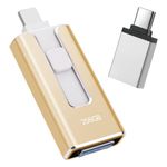 USB Stick 256GB for iPhone, [MFi-certified] 4-in-1 Flash Drive for iphone, Photo Stick for iPhone/iPad/Android/PC, Without App USB 3.0 High-Speed Lightnning Memory Stick Transfer Photos Videos, Gold