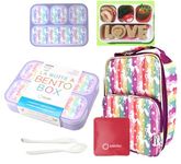 Bento Lunch Box with Bag and Ice Pack for Girls, Kids | Snack Containers with 4 Compartment Dividers, Boxes for Toddlers Pre-School Daycare Tween Leakproof Set BPA Free, Rainbow Unicorn