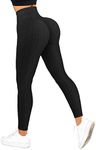 SUUKSESS Women Textured Booty Leggings High Waisted Butt Lift Workout Yoga Pants (Black, M), 32 Black, Medium