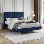 Zoophyter Upholstered Platform Bed Frame Full Size with Headboard Mattress Foundation Strong Wooden Slats Support Easy Assembly No Box Spring Needed Blue Velvet