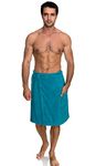 TowelSelections Mens Shower Wrap Adjustable Cotton Terry Bath Gym Cover Up with Snaps Small/Large Algiers Blue