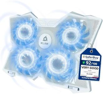 KLIM Wind Laptop Cooling Pad - More Than 500 000 Units Sold - New - The Most Powerful Rapid Action Cooling Fan - Laptop Stand with 4 Cooling Fans at 1200 RPM - USB Fan - PS5 PS4 - Full White