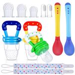 Faburo 12pcs Baby Food Feeder Fruit Feeder Pacifier Set, with 3*Pacifier Feeder Teething Toys for Baby, 3*Silicone Food Pouches, 2*Baby Feeding Spoons, 2*Baby Finger Toothbrushes and 2*Pacifier Clips