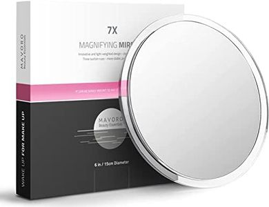 Mavoro Magnifying Mirror with Suction Cups - Triple Suction Cup Stick on Mirror with 7X Magnification. Portable Travel Makeup Mirror, Magnified Cosmetic Mirror with Cloth. Mirrors for Dorm Decor